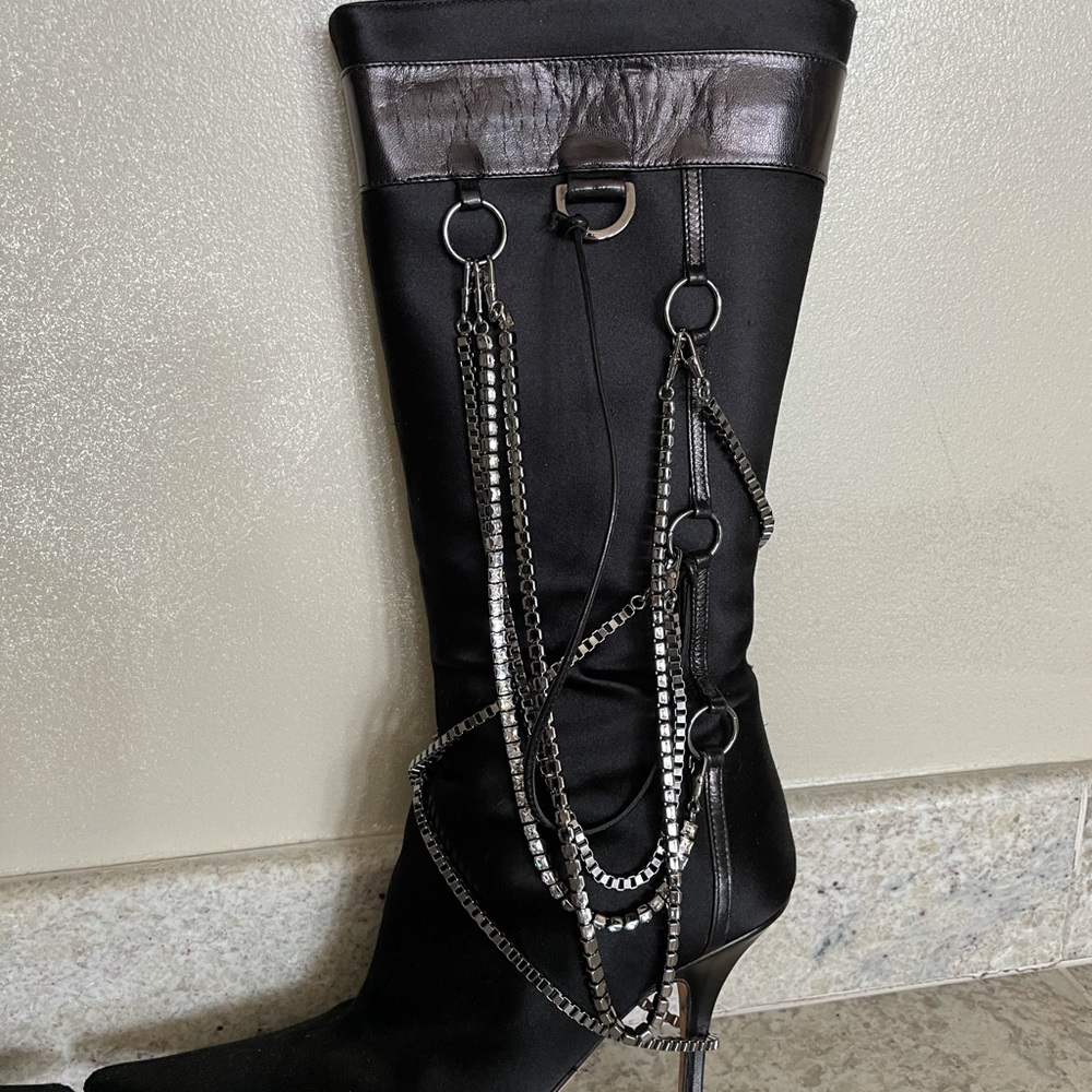 Jimmy Choo lucia black satin chains crystal boot 6 - Picture 5 of 11